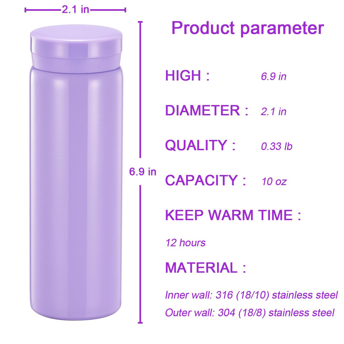 10oz Mini Water Bottle Stainless Steel Thermos Small Flask