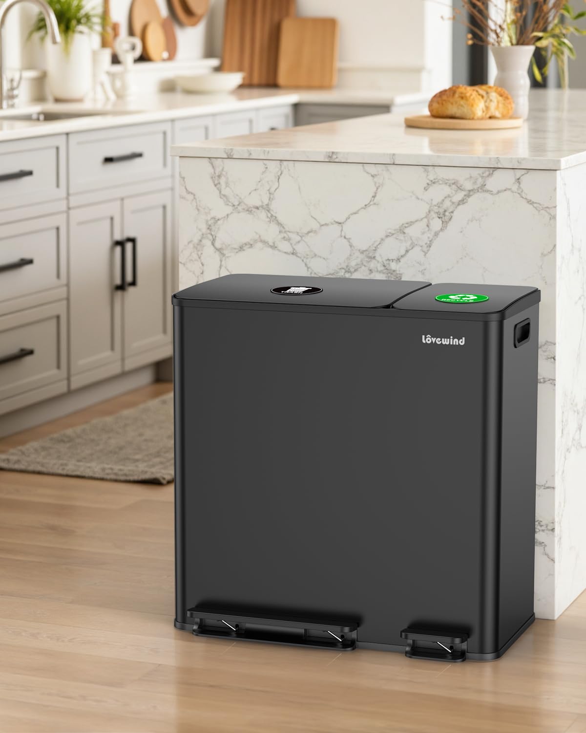 Dual Trash and Recycling Bins for Kitchen