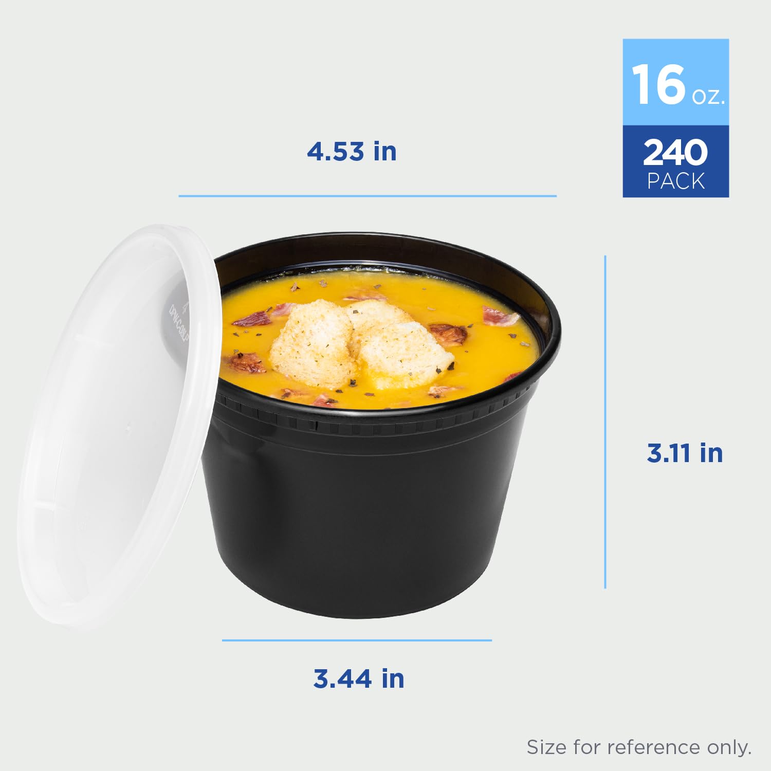 16oz 240 ct Black PP Injection Molded Round Deli Containers with Lids (240 Count)
