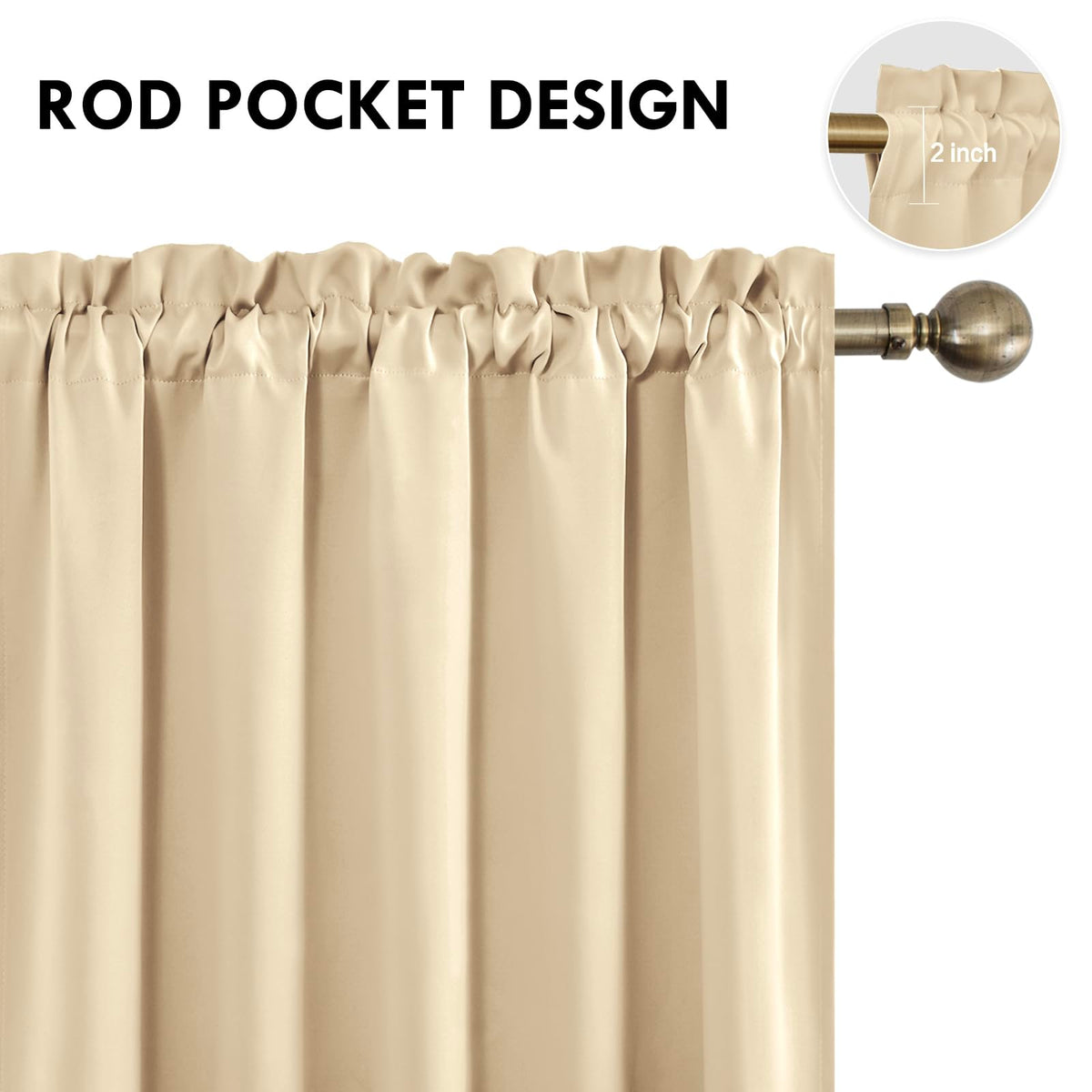 Short Blackout Curtains 60 x 36 Inch Long for Kitchen RV Bunk Beige