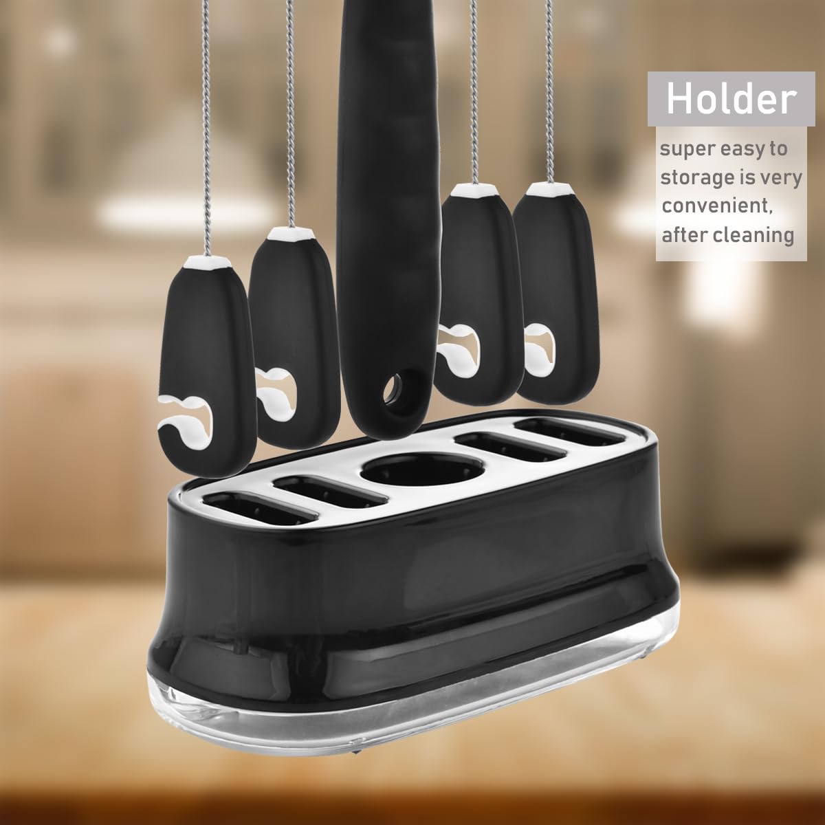 5 Pack Bottle Brush Cleaning Set with Holder