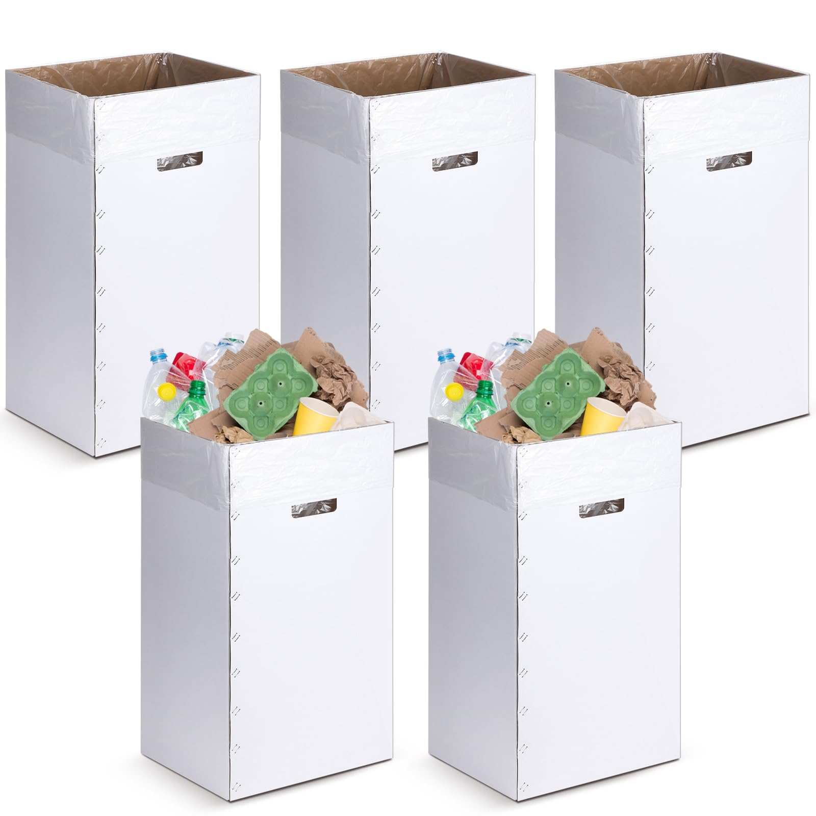 5 Pcs Cardboard Trash Cans Disposable and Reusable Corrugated Cardboard Trash Cans Recycling Bins Bulk with 10 Garbage Bags White Garbage Boxes for Parties Events (5 Count)