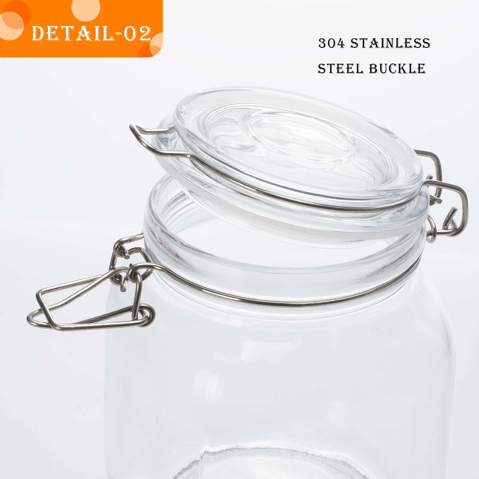 34oz Square Glass Food Storage Jars with Airtight Clamp Lids 3 Pack (3 Count)