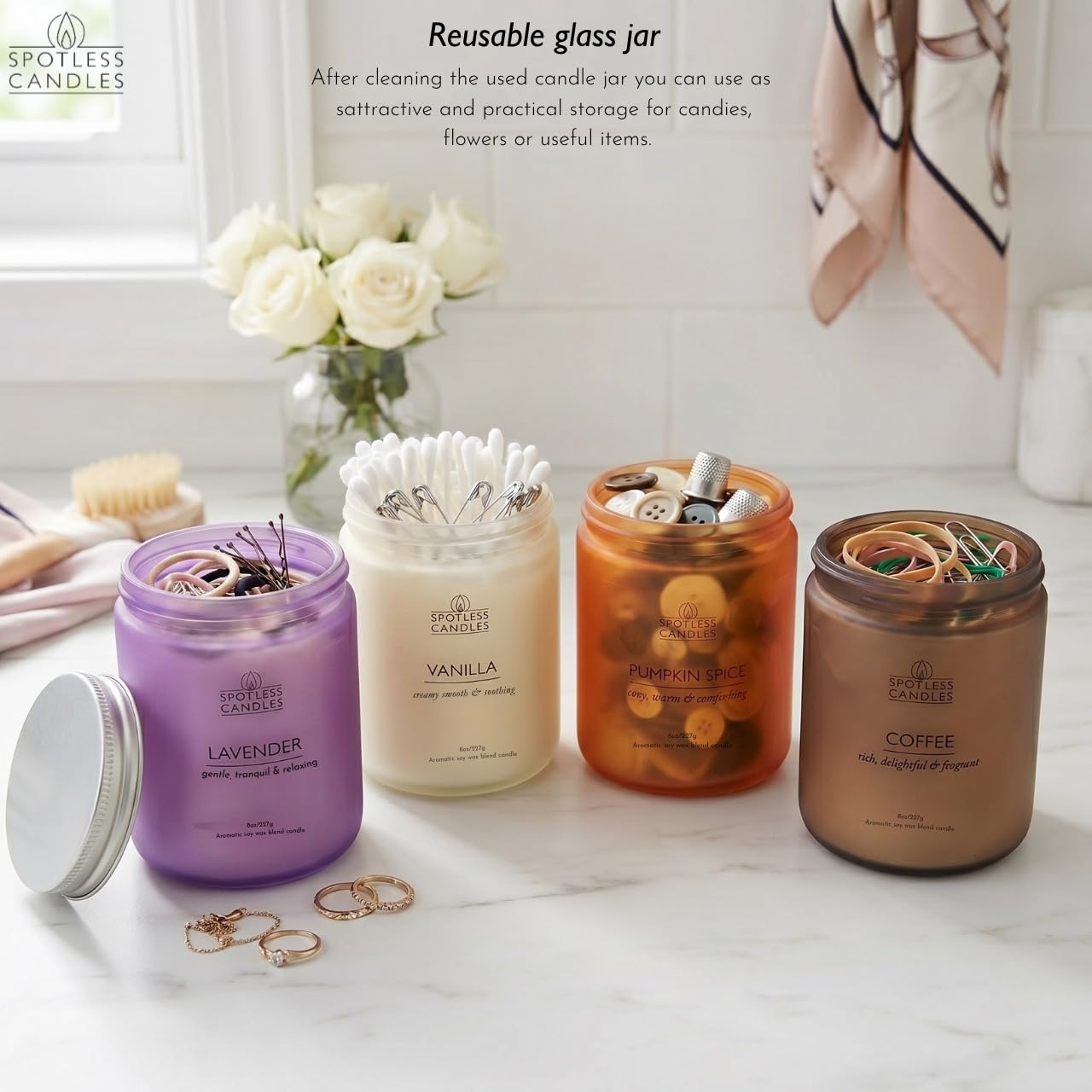 Classic Candle Gift Set; 4 x 8oz Scented Candles in Frosted Glass Jars; Coffee (4 Count)