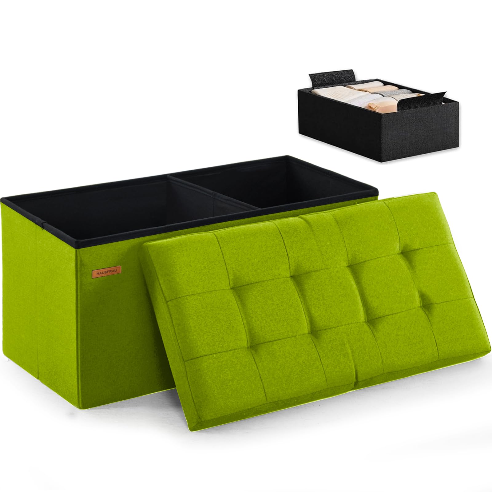 Ottoman with Storage Bench Folding Foot Rest Stool Linen Avocado