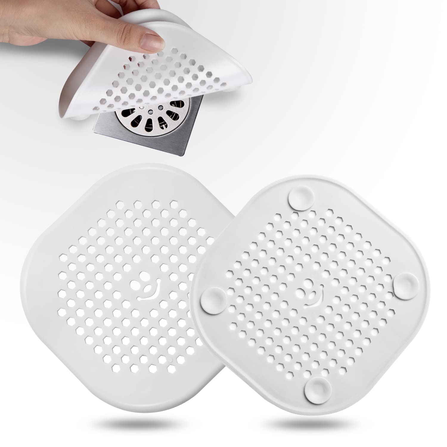 2 Pack Drain Hair Catcher Silicone Drain Cover Sink Drain Strainer Hair Stopper for Shower Kitchen Bathroom Tub Pure White (2 Count)