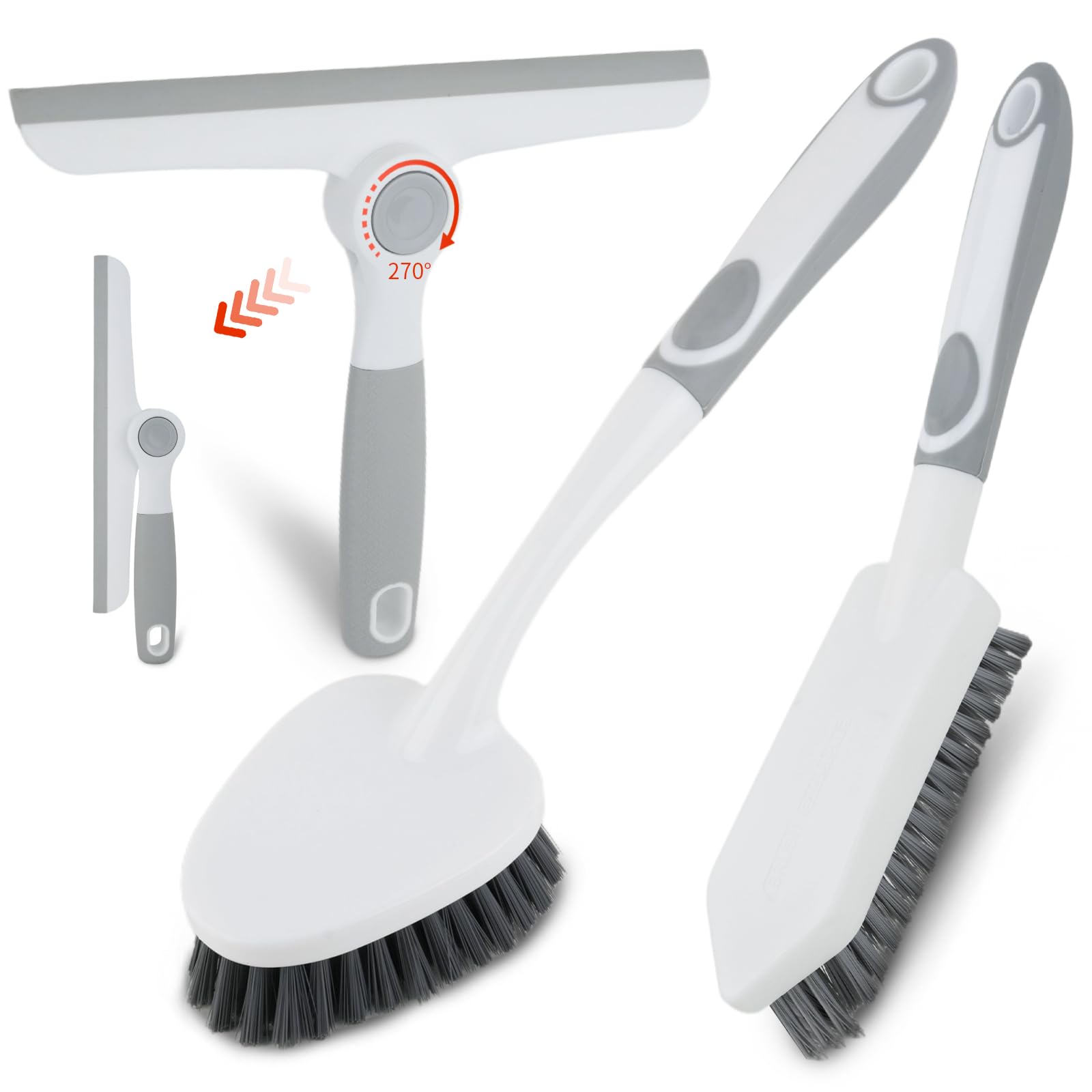 3 Pack Shower Cleaning Brush Set with Grout Cleaning Brush and Squeegee (3 Count)
