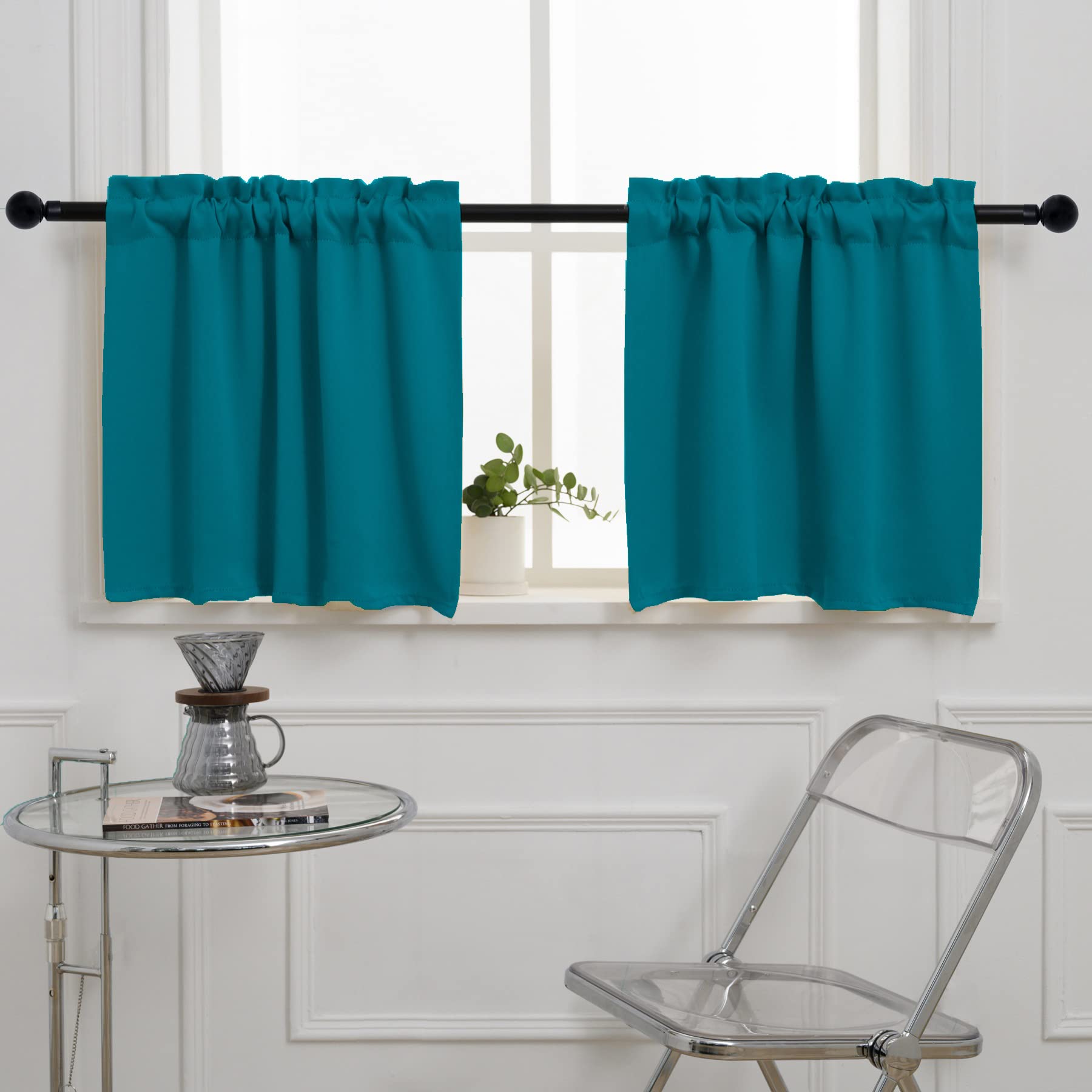 Teal Cafe Curtain 30 Inches Length (2 Count)
