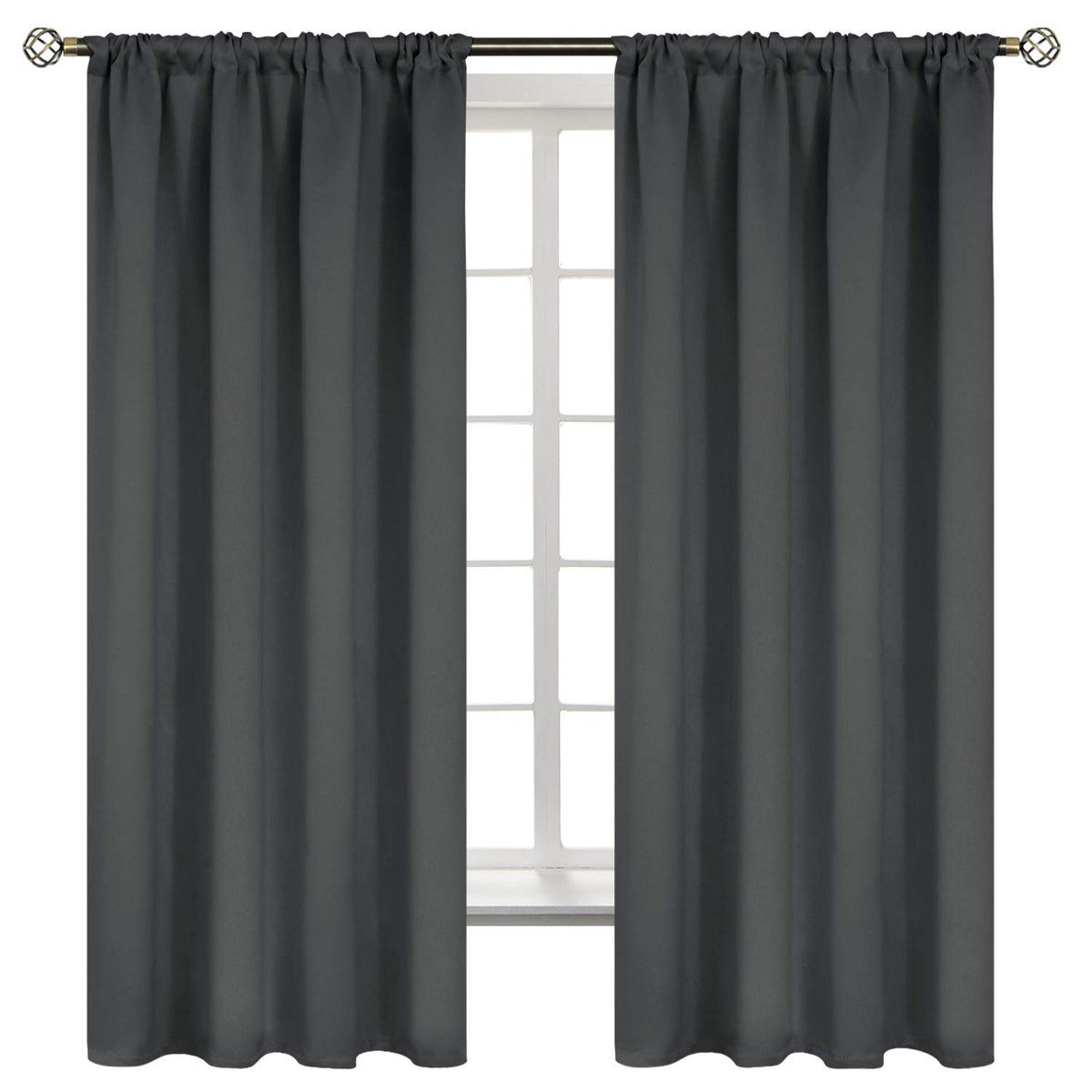 Pocket Bedroom Curtains 63 Inch Long Dark Grey (2 Count)