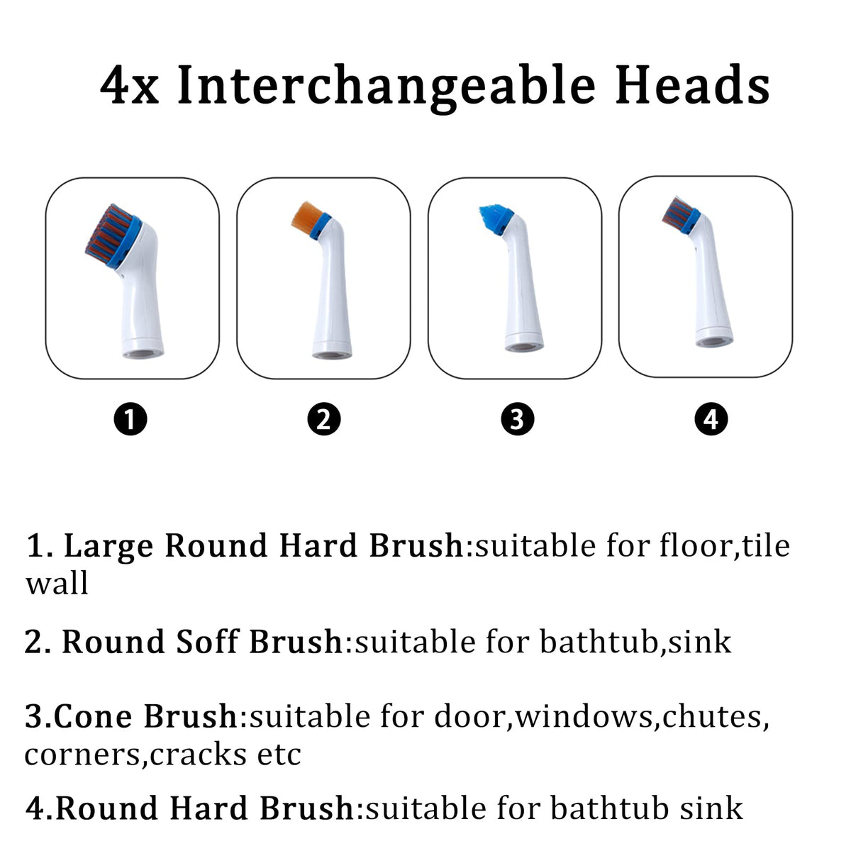 Electric Cleaning Brush with 4 in 1 Multiple Brush Heads