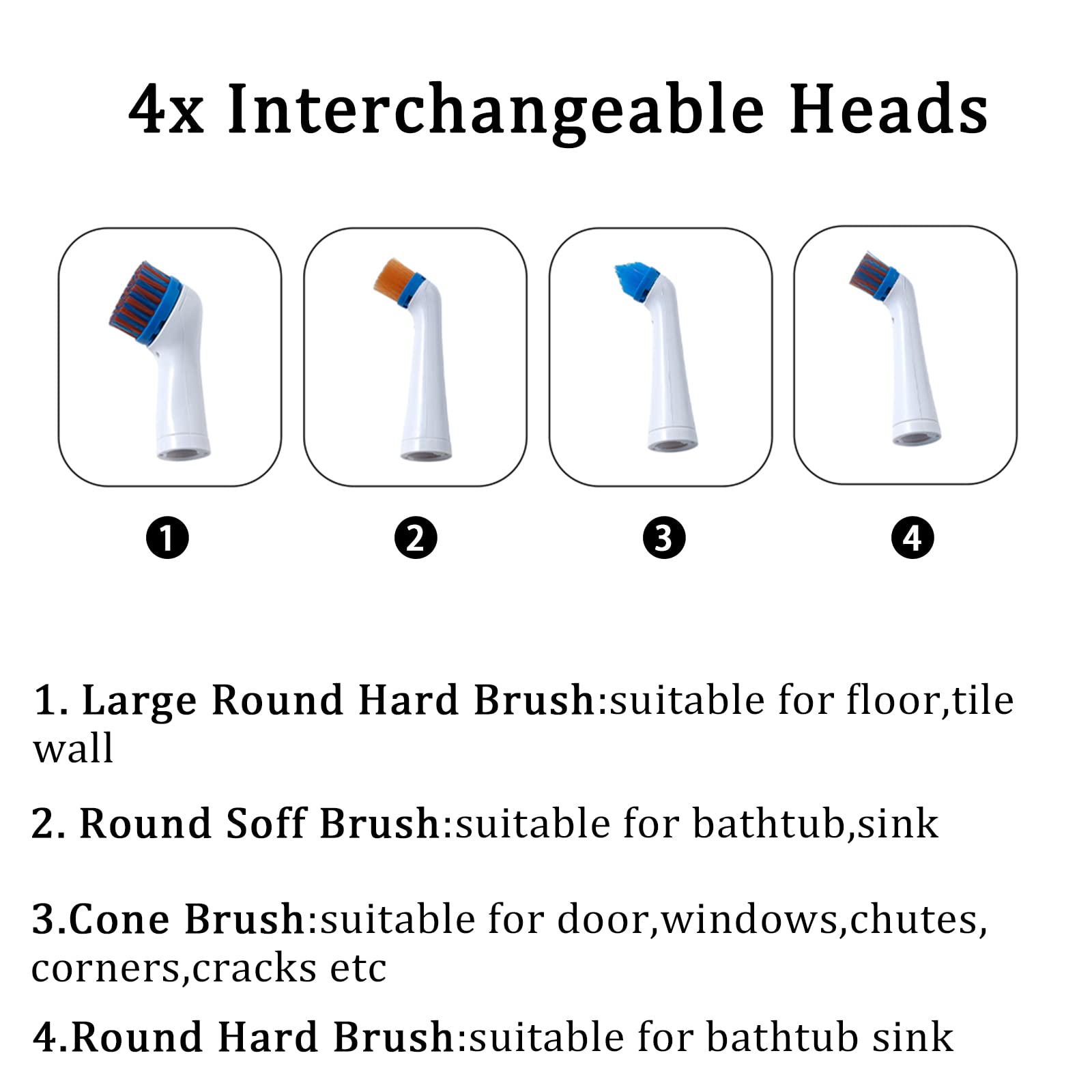 Electric Cleaning Brush with 4 in 1 Multiple Brush Heads