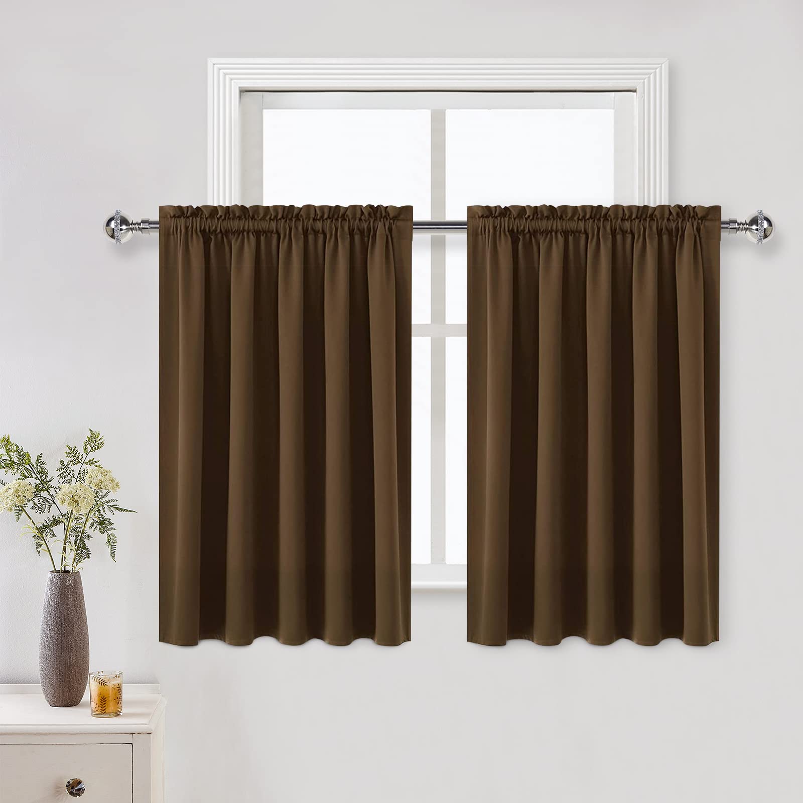 Short Blackout Curtains 60 x 36 Inch Long for Kitchen RV Bunk Brown (2 Count)