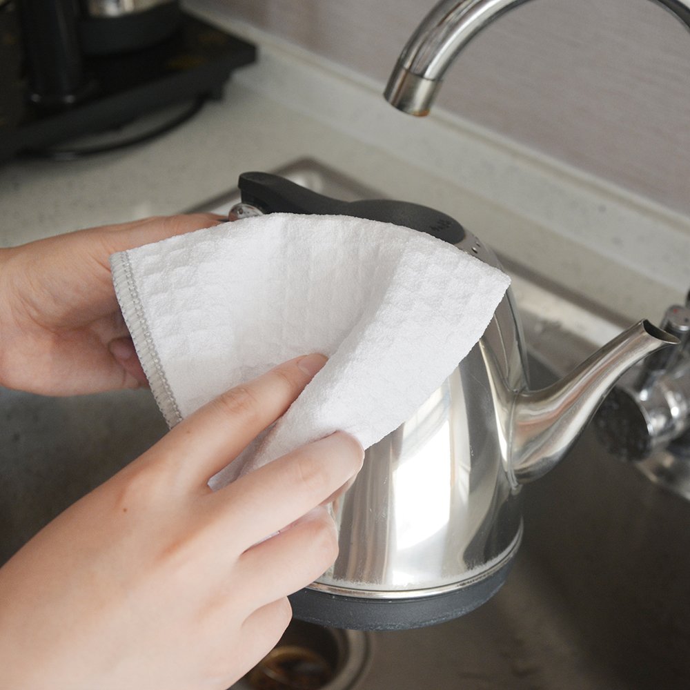 Waffle Microfiber Dish Cloths White Kitchen Towels (6 Count)