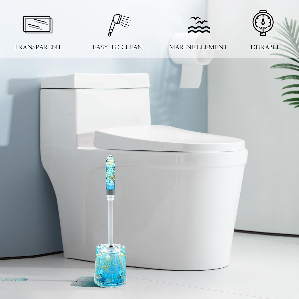 Toilet Brush and Holder Acrylic with Nature Seashell