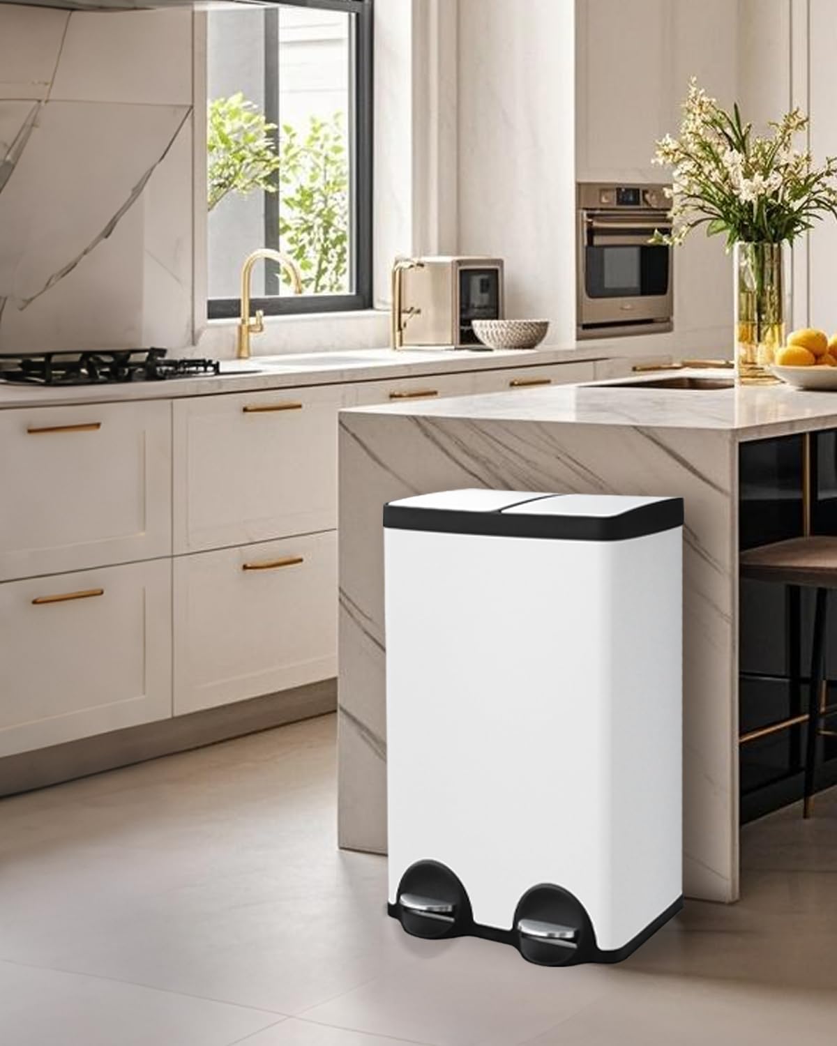 Kitchen Trash Can Dual Compartments