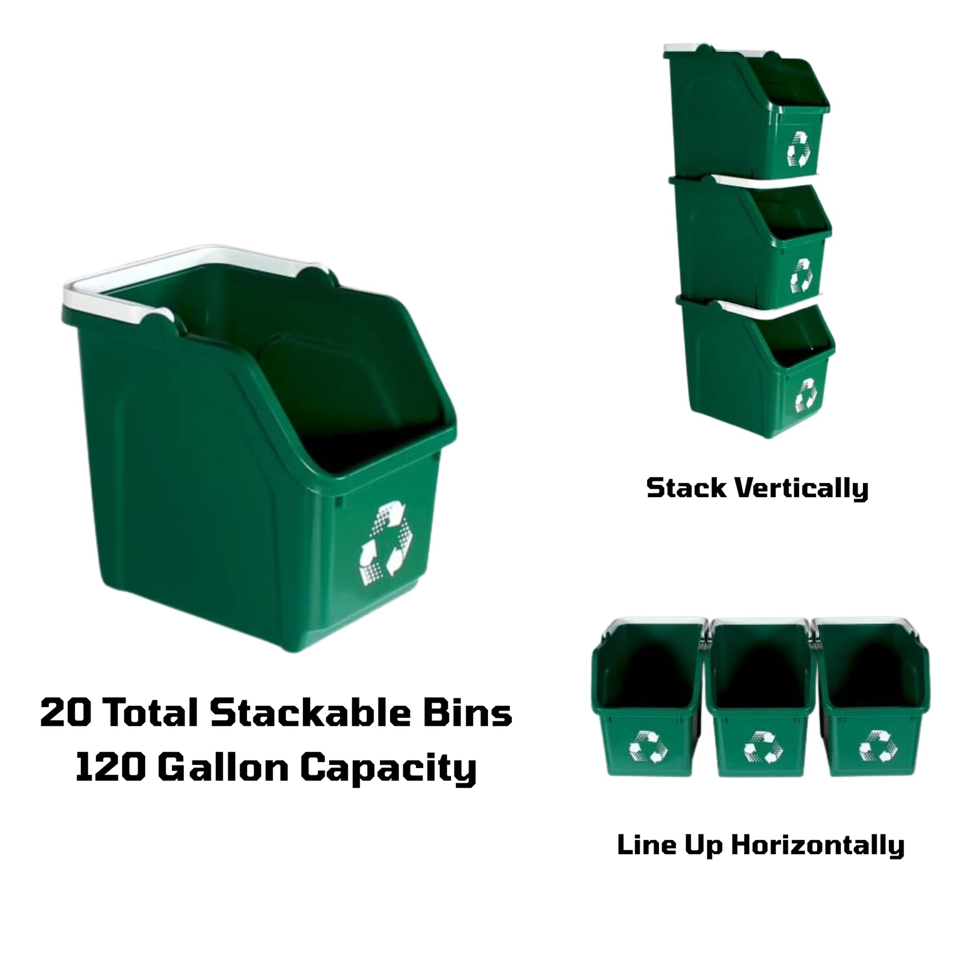 Green Recycle Bin 6 Gallon Stackable Recycle Bins for Kitchen with Handle
