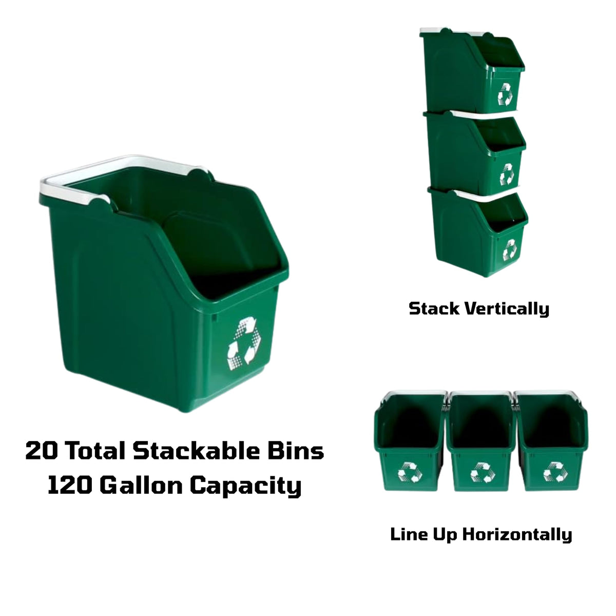 Green Recycle Bin 6 Gallon Stackable Recycle Bins for Kitchen with Handle