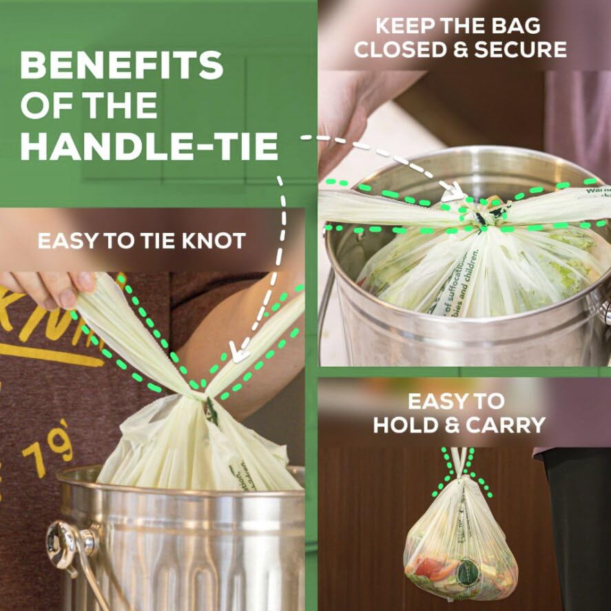 100% Compostable Food Waste Bags 2.6 Gallon With Handles (45 Count)