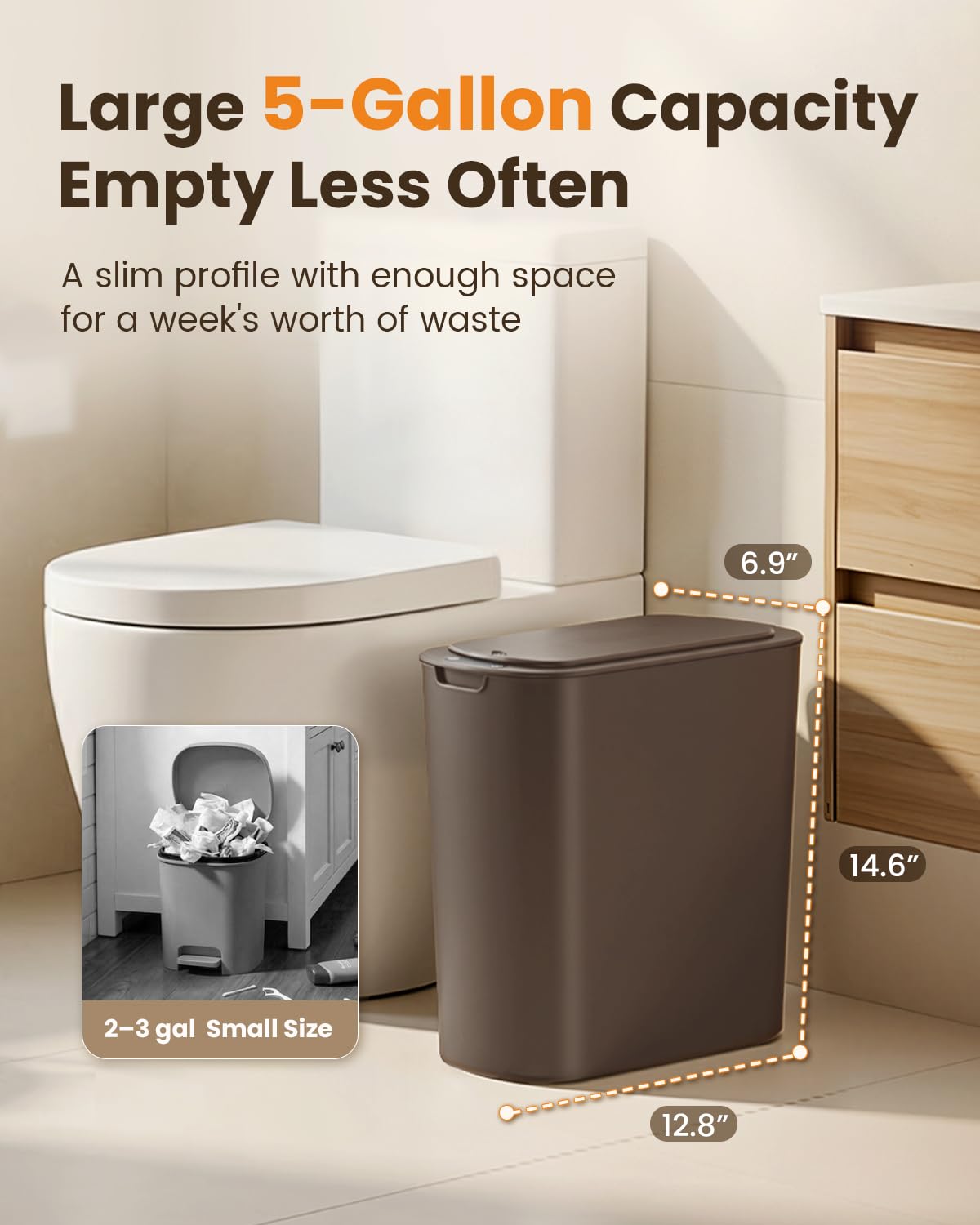 5 Gallon Automatic Bathroom Trash Can with Lid