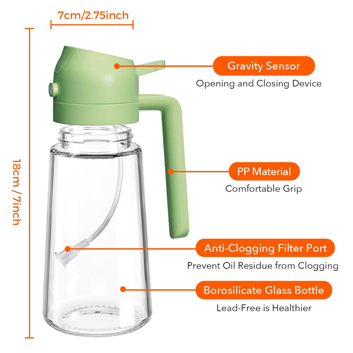 16oz 470ml Glass Olive Oil Sprayer for Cooking with Stickers