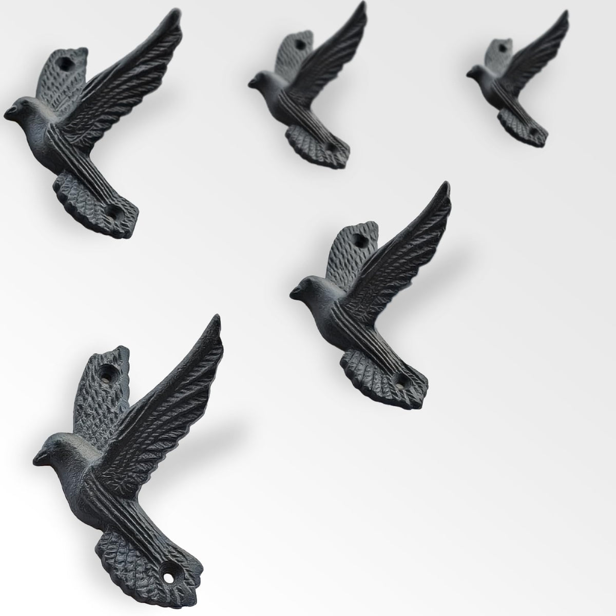 Flying Style Iron Cast Decorative Pigeon Bird Wall Mounted Coat Hooks (5 Count)