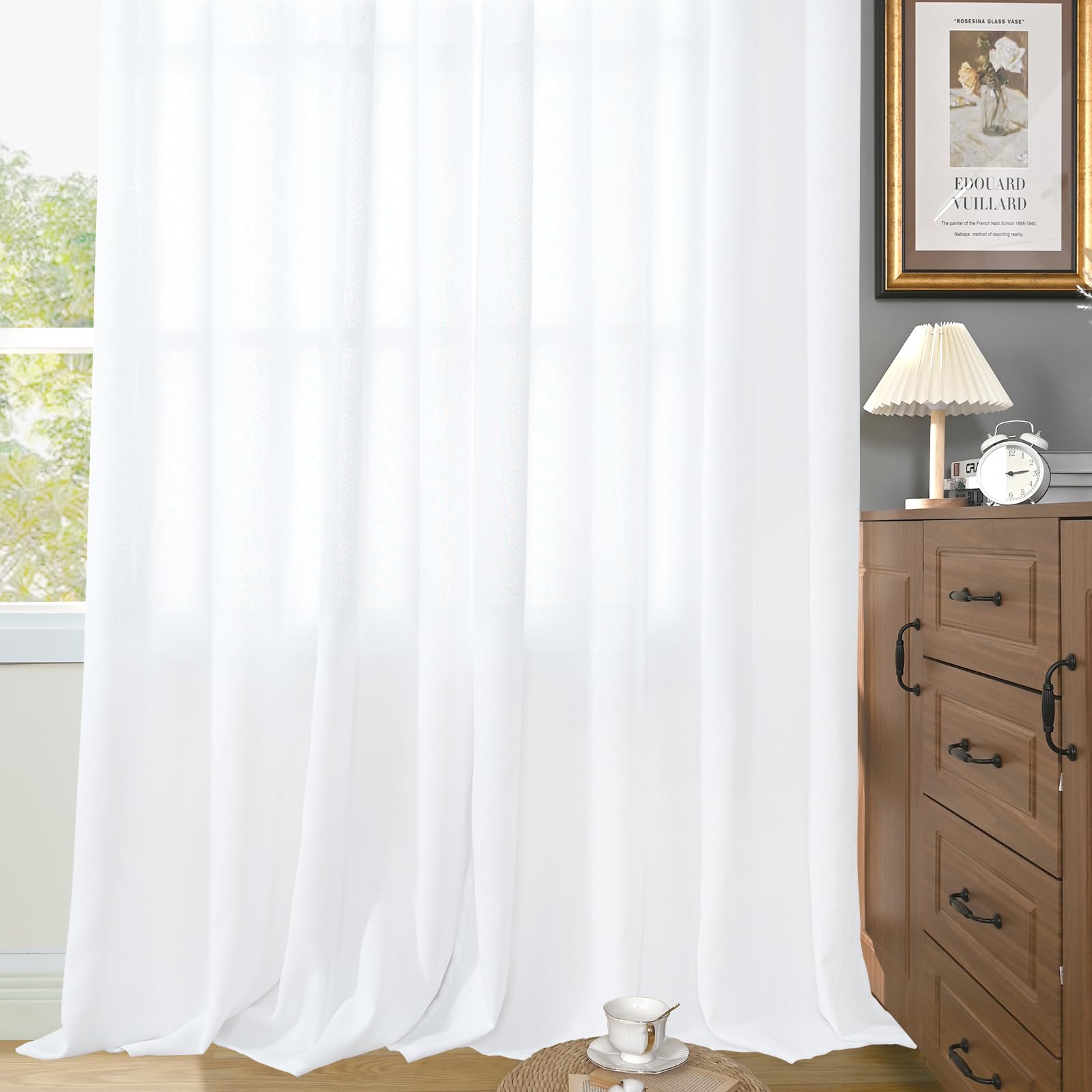 White Linen Curtains 84 Inches Long for Living Room (2 Count)