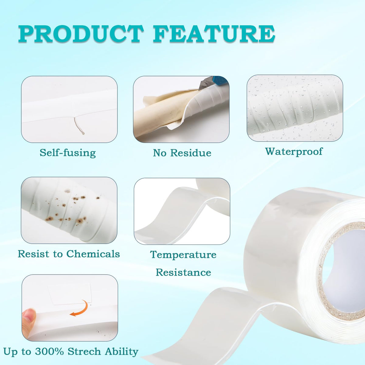 Self Fusing Silicone Tape 2 Rolls 1 in x 5' White Waterproof Rubber Leak Proof Sealing Rubber Self