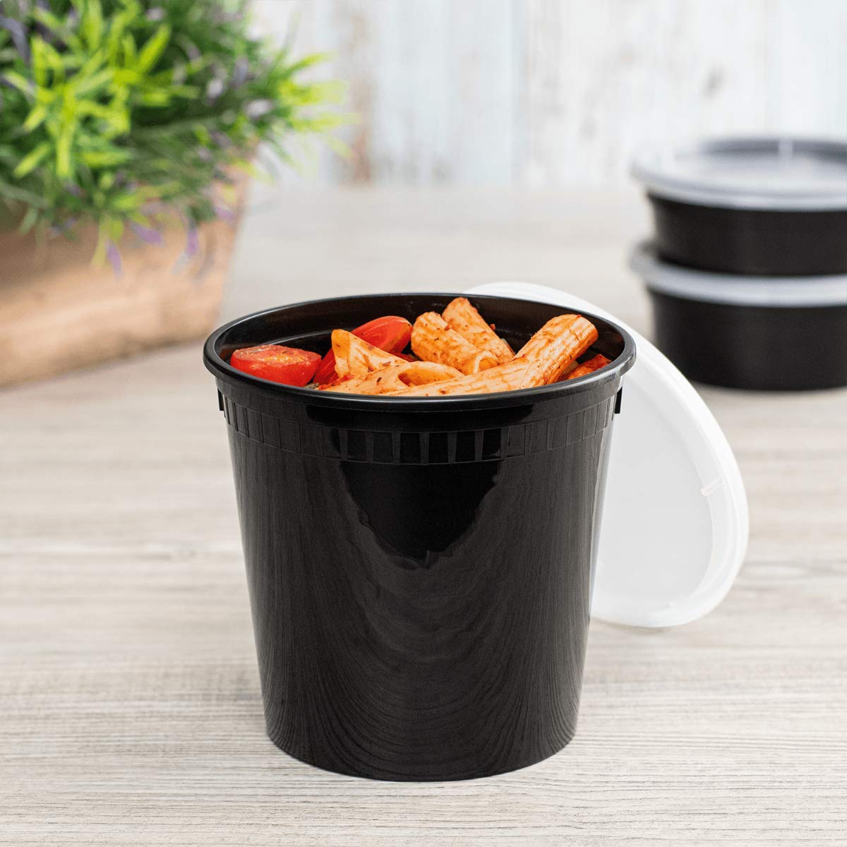 24oz 240 ct Black PP Injection Molded Round Deli Containers with Lids (240 Count)