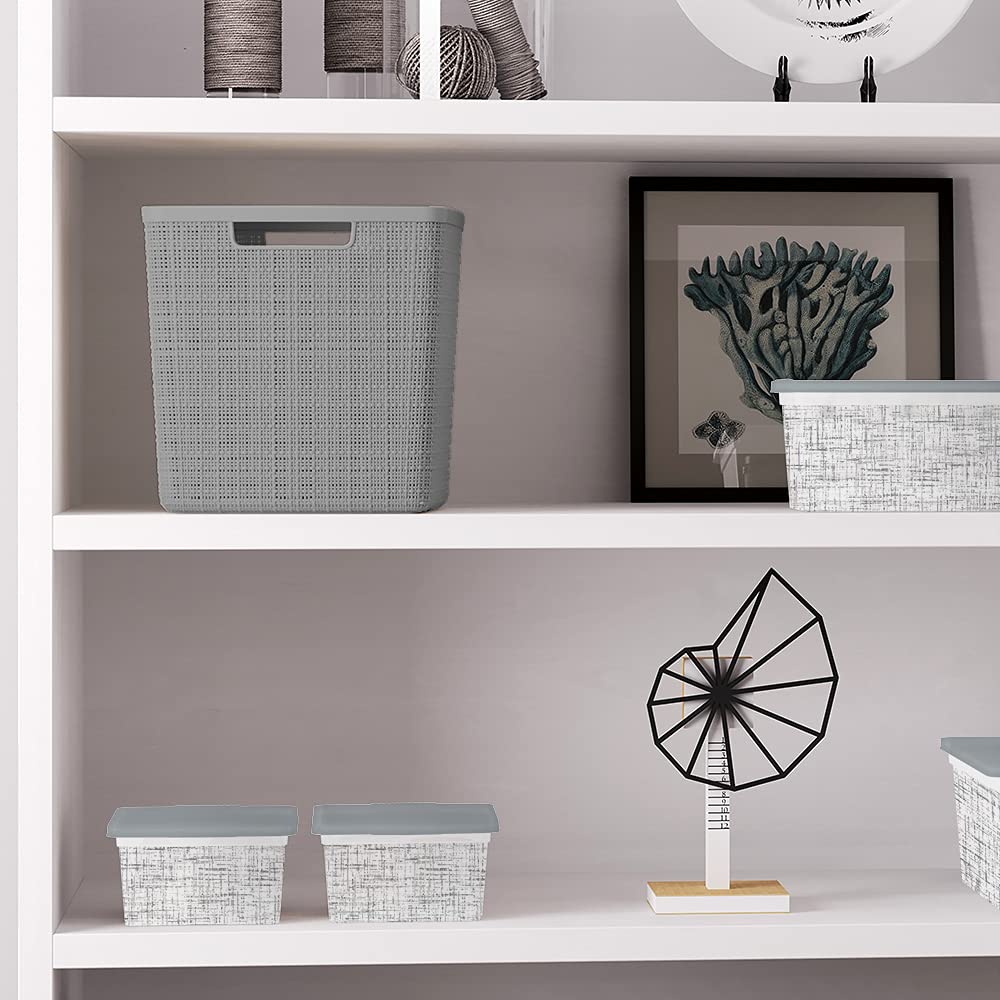 Set of 4 Large Cube 17L Jute Decorative Plastic Organization and Storage Baskets (4 Count)