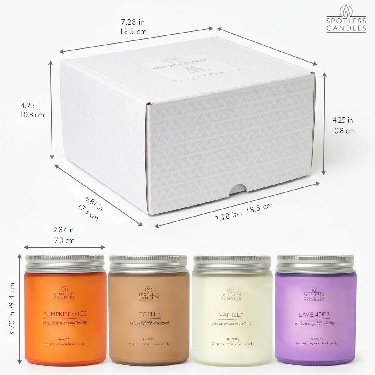 Classic Candle Gift Set; 4 x 8oz Scented Candles in Frosted Glass Jars; Coffee (4 Count)
