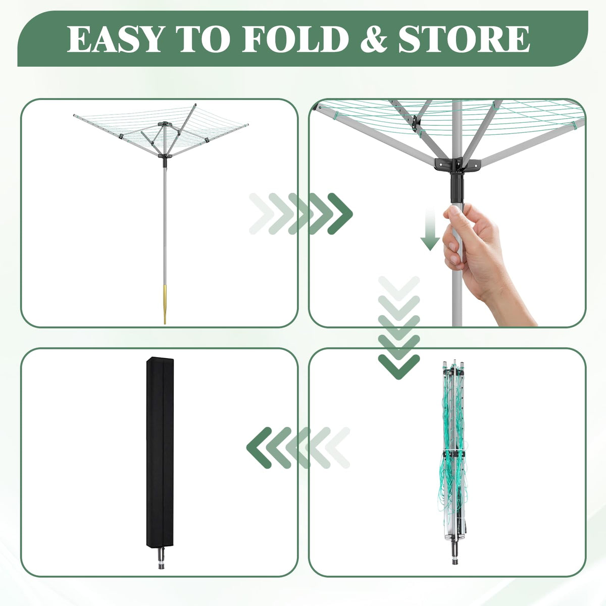 Outdoor Umbrella Drying Rack 165 Feet Umbrella Clothesline with 12 Lines Rotary Drying Rack Adjustable Height 4