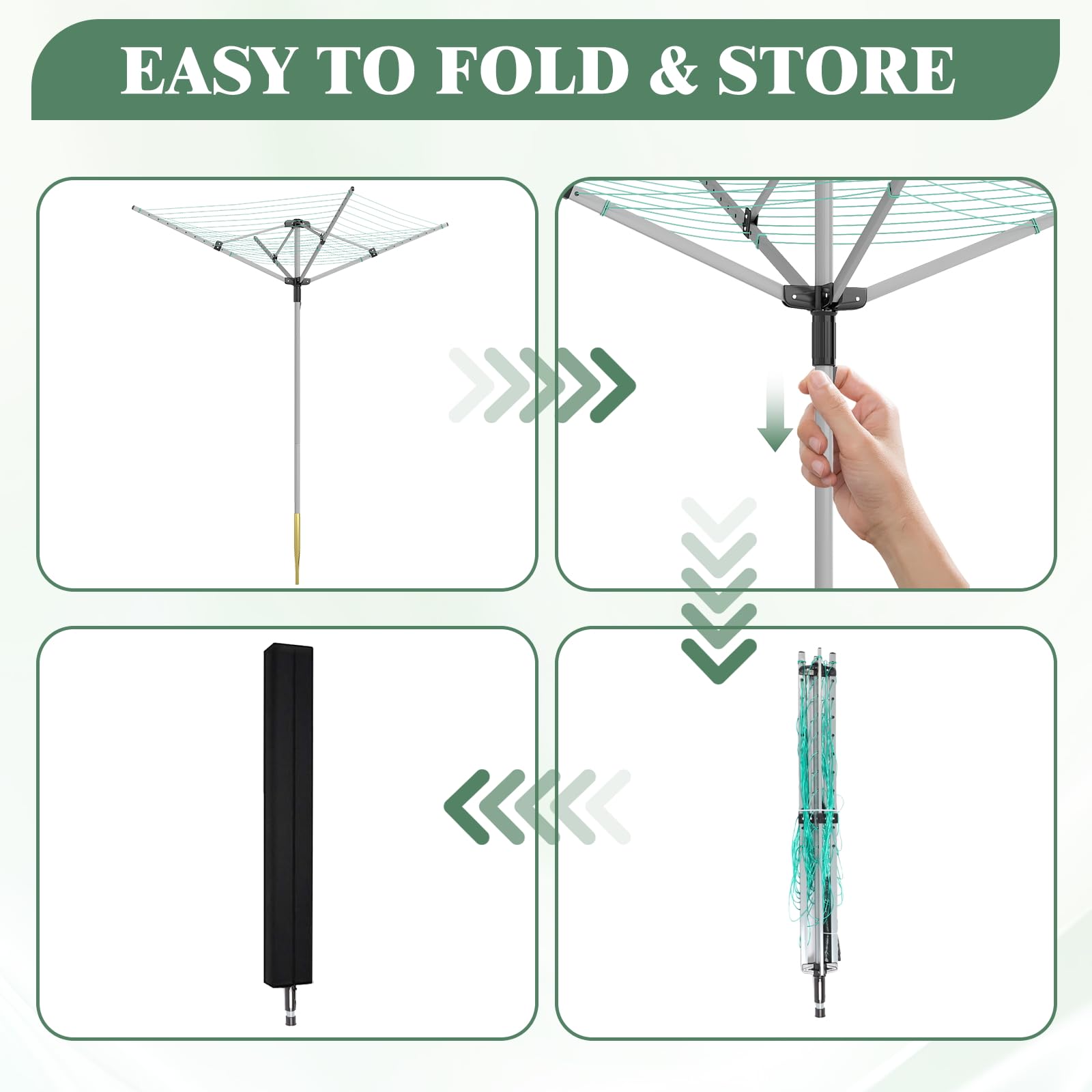 Outdoor Umbrella Drying Rack 165 Feet Umbrella Clothesline with 12 Lines Rotary Drying Rack Adjustable Height 4