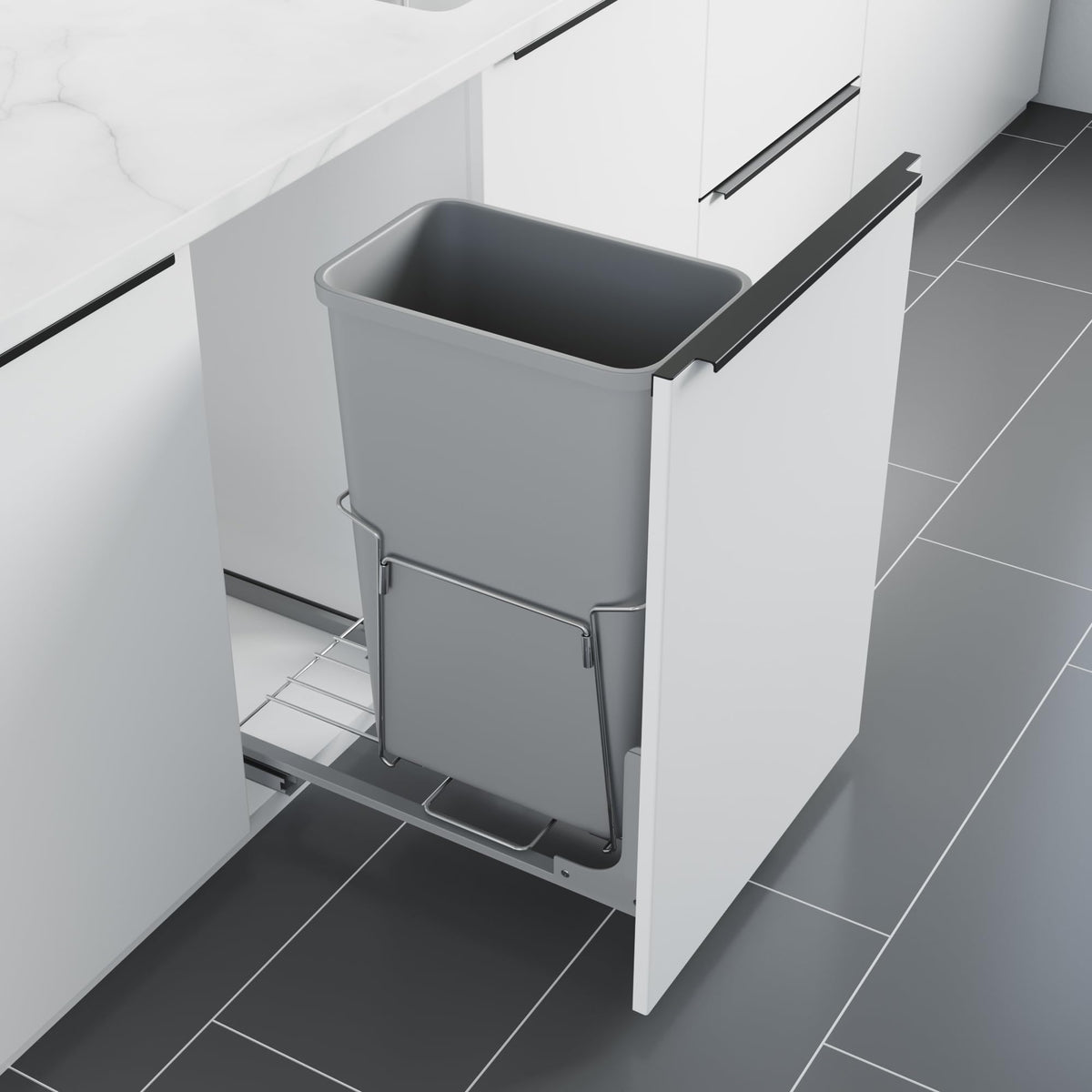 Dowell B15 Aluminum Base Wastebasket Pullout with Door Mount and 50Qt