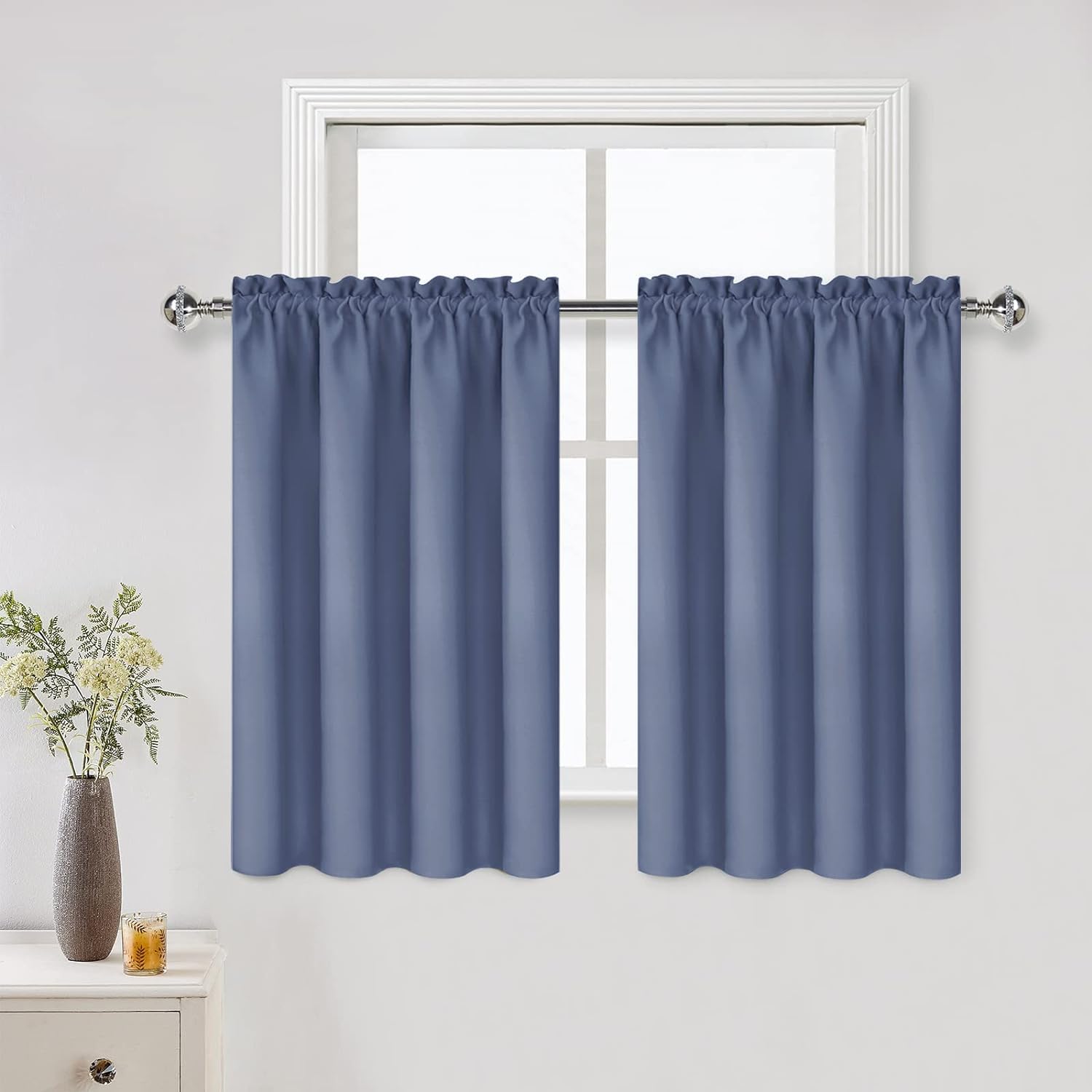 Short Blackout Curtains 52 x 36 Inch for Kitchen RV Bunk Dusty Blue (2 Count)