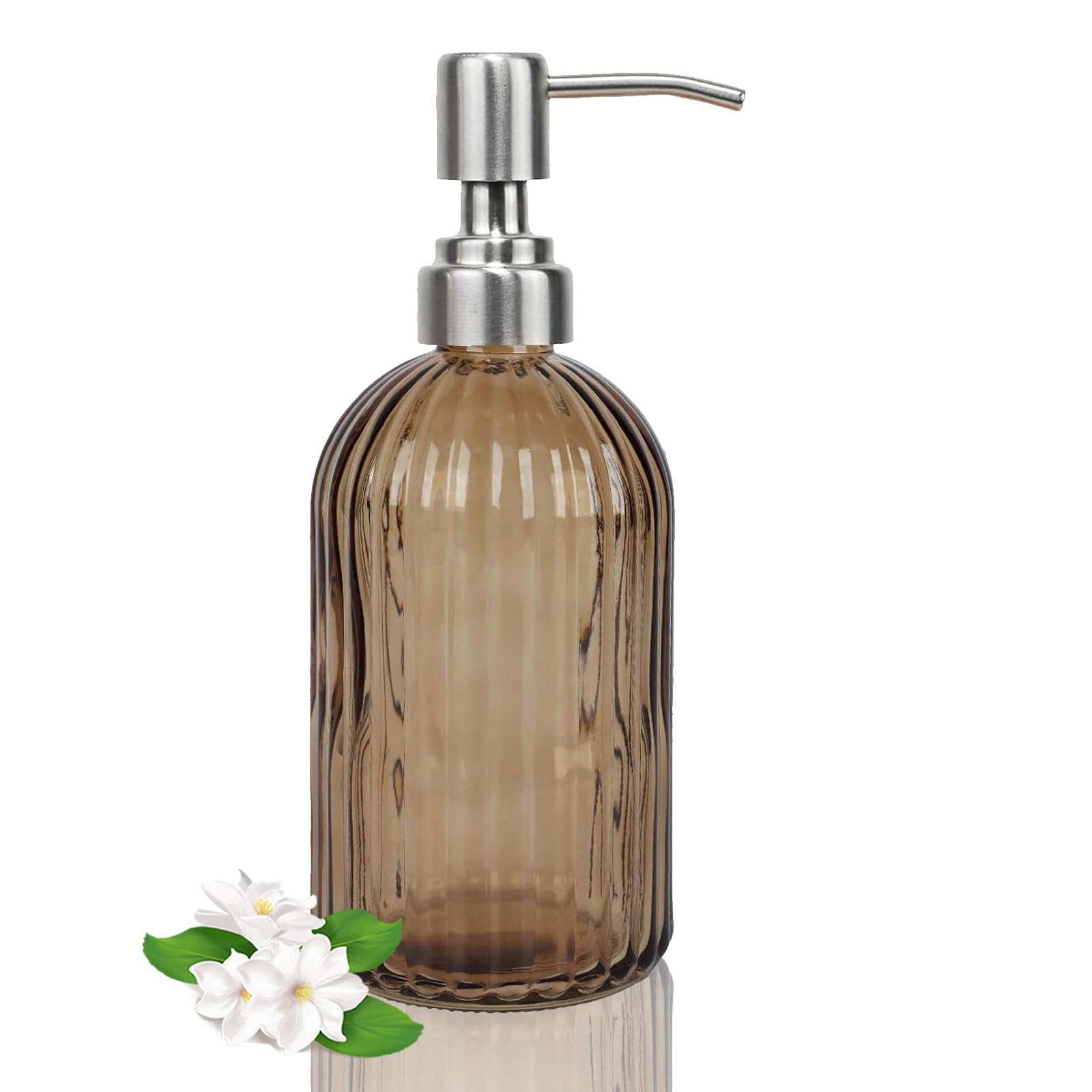 14Oz Brown Glass Soap Dispenser Bathroom