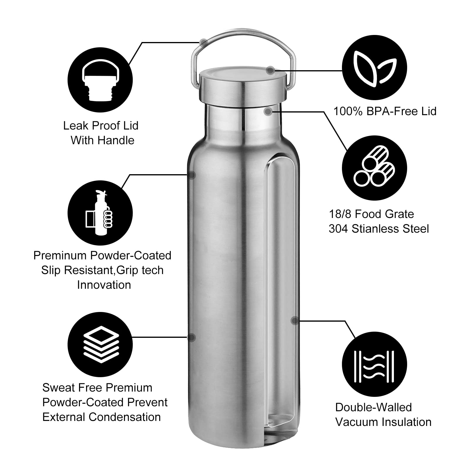 Silver Stainless Steel Water Bottles