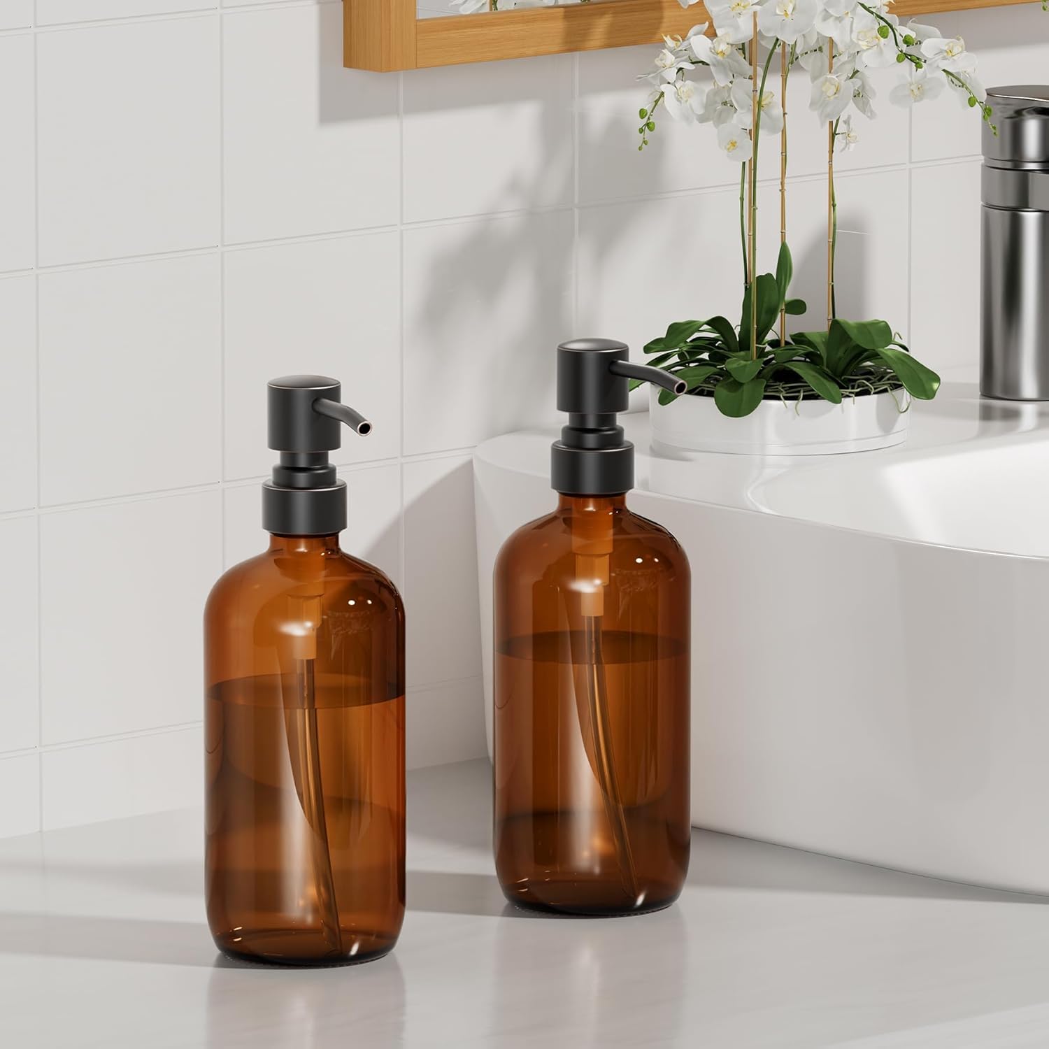 Amber Glass Soap Dispensers (2 Count)