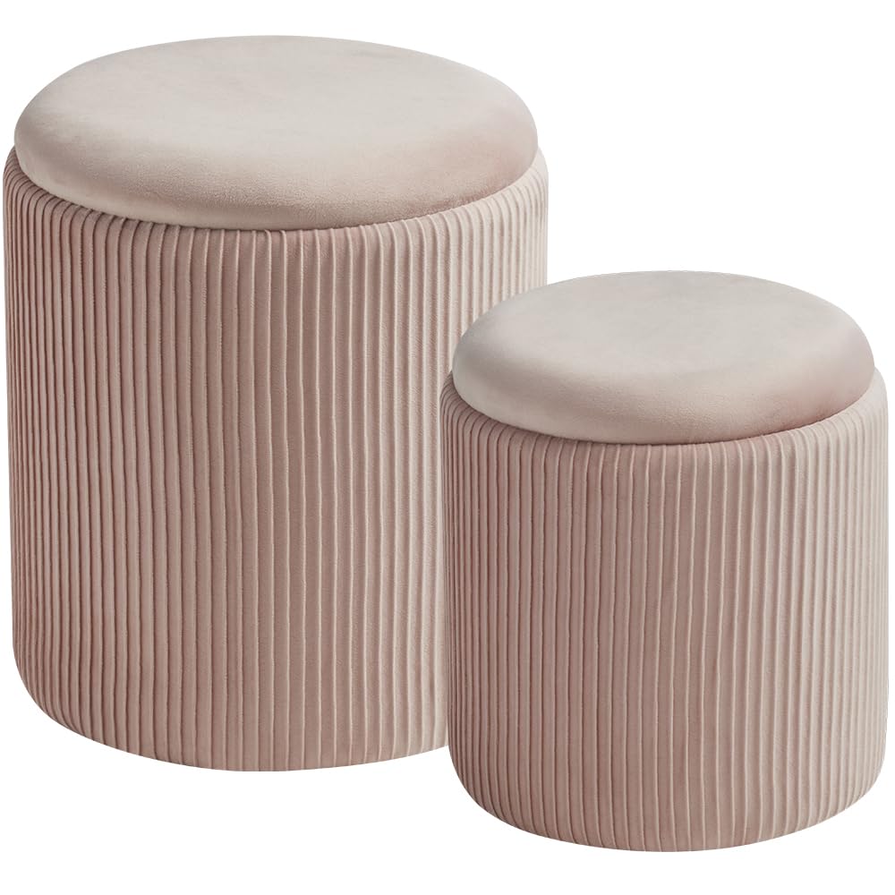 Set of 2 Round Storage Ottoman