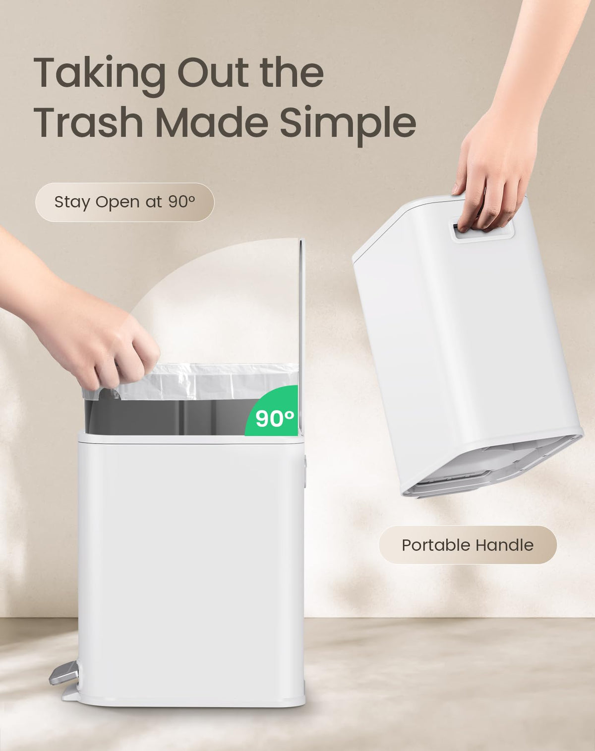 Small Bathroom Trash Can with Lid Soft Close & Pedal