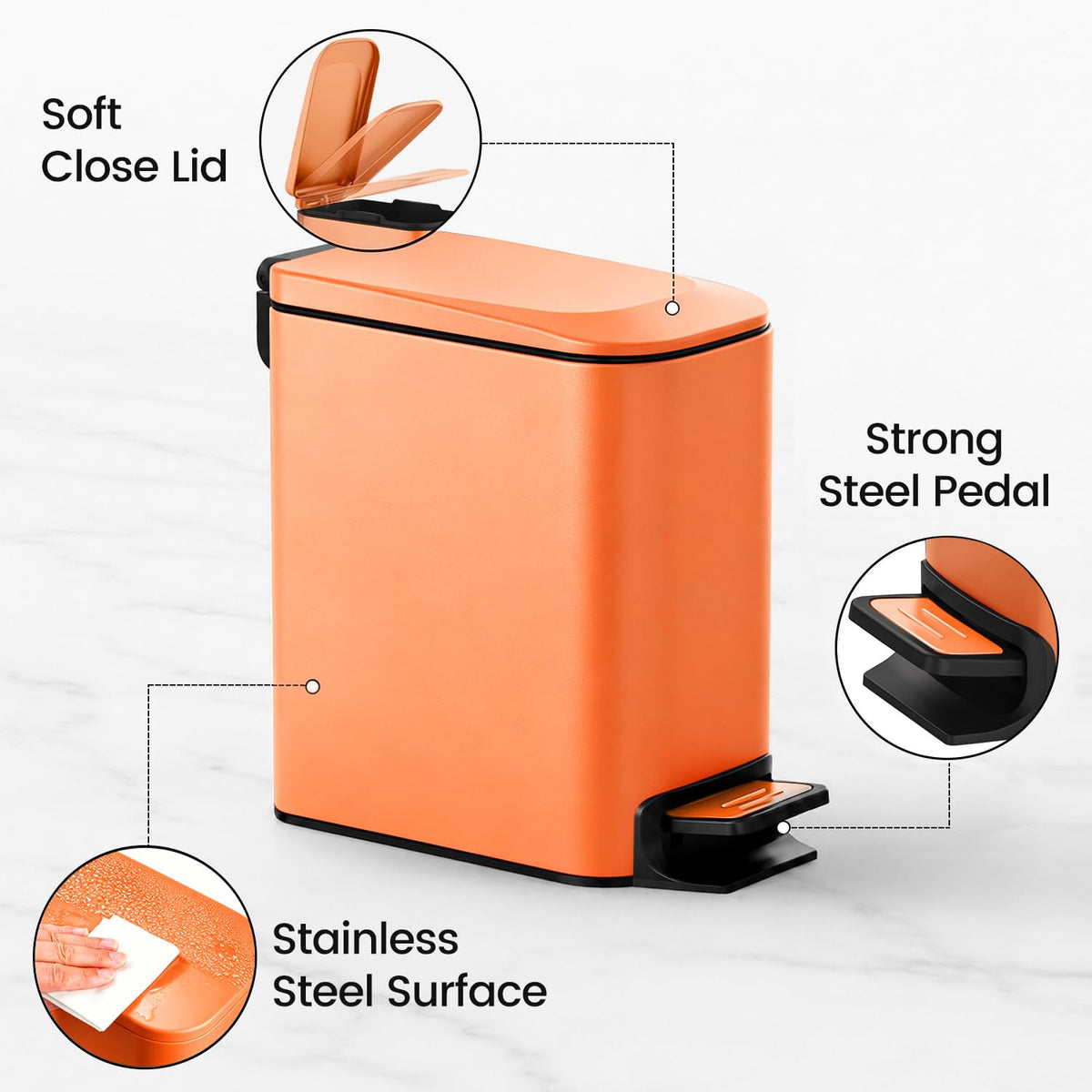 Small Bathroom Trash Can with Lid