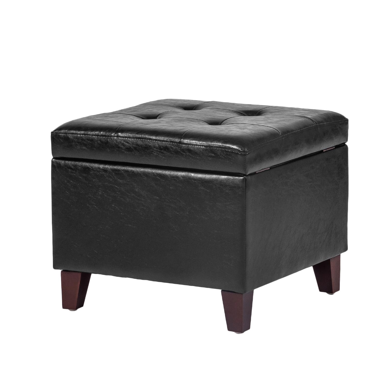 17.7" Square Faux Leather Storage Ottoman