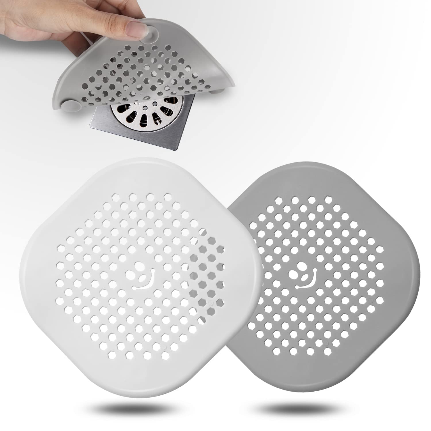 2 Pack Drain Hair Catcher Silicone Bathroom Accessories Shower Drain Protector Sink Drain Strainer Hair Stopper for Shower Kitchen Bathroom Tub Grey (2 Count)
