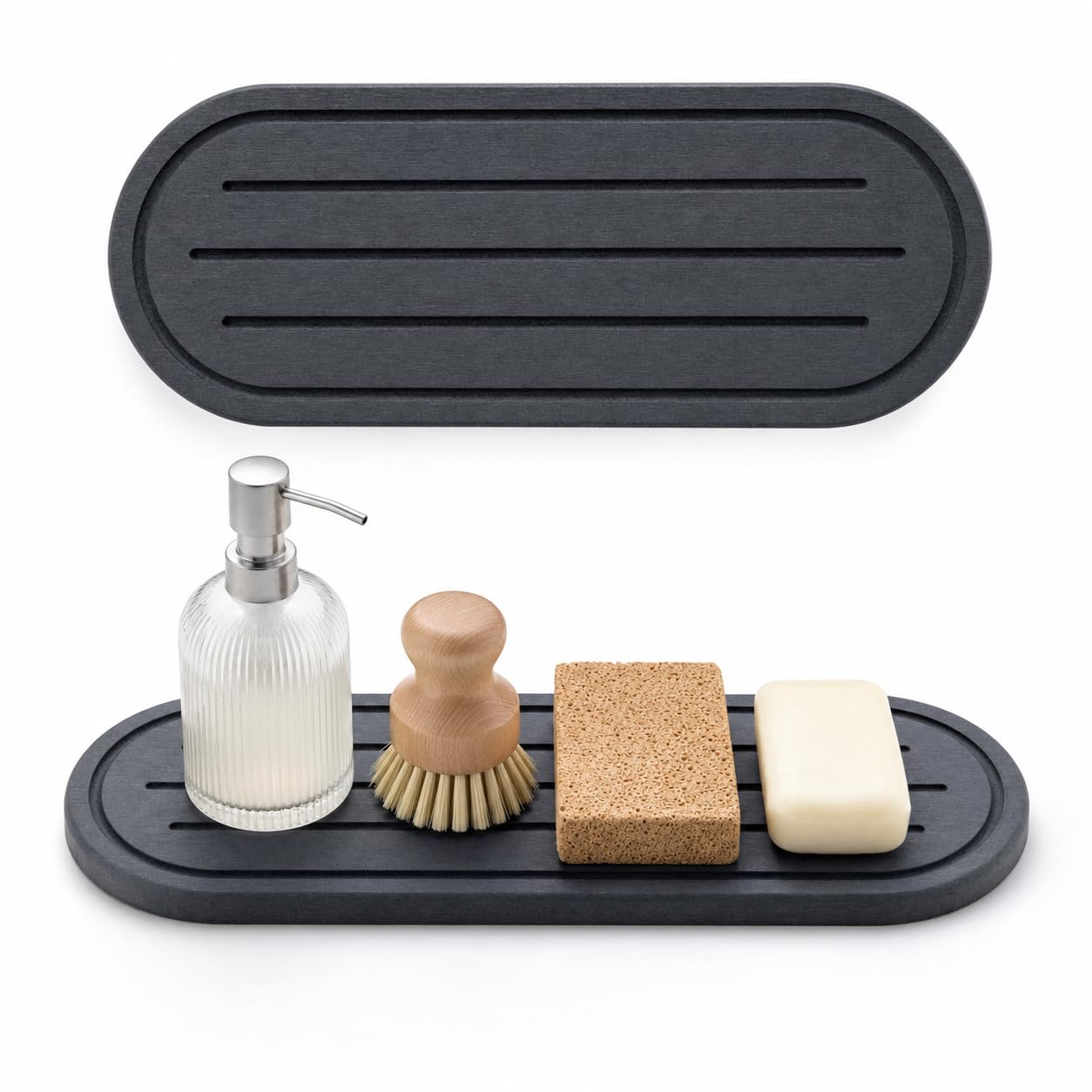 2PCS Water Absorbing Stone Drying Tray Mat for Bathroom Sink & Kitchen Counter Faucet Organizer Decor (2 Count)