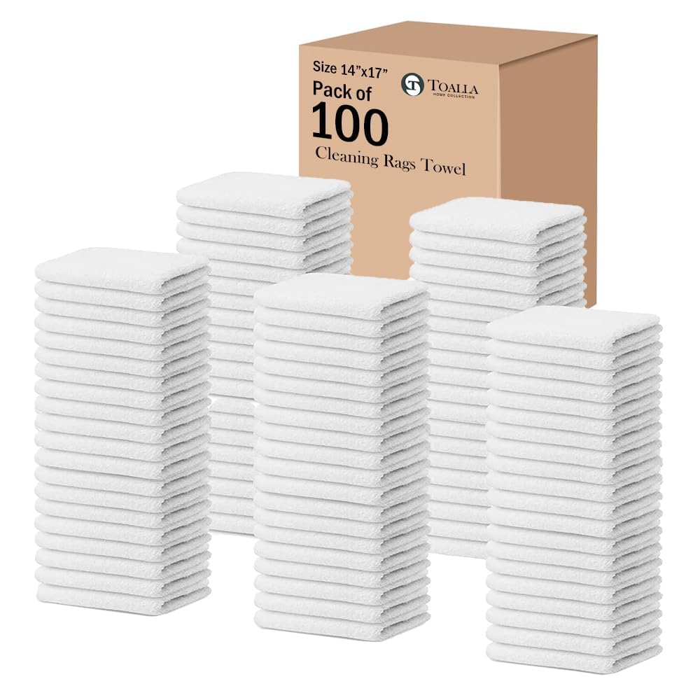 100% Cotton Terry Towel Cleaning Rags Pearl White 14'x17' (100 Count)