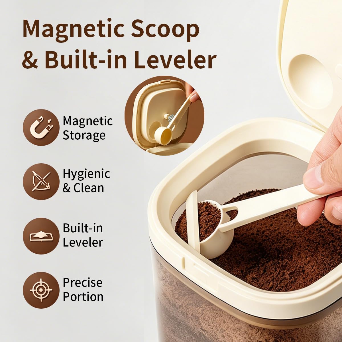 Airtight Food Storage Container with Magnetic Scoop & Built