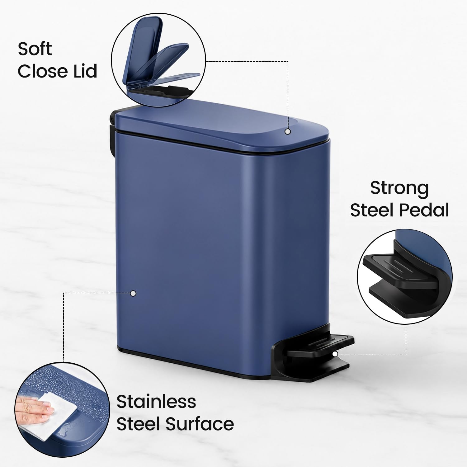 Small Bathroom Trash Can with Lid