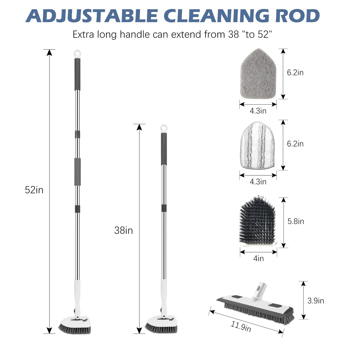 4-in-1 Tile Tub Floor Scrubber with Floor Scrub Brush, White Grey