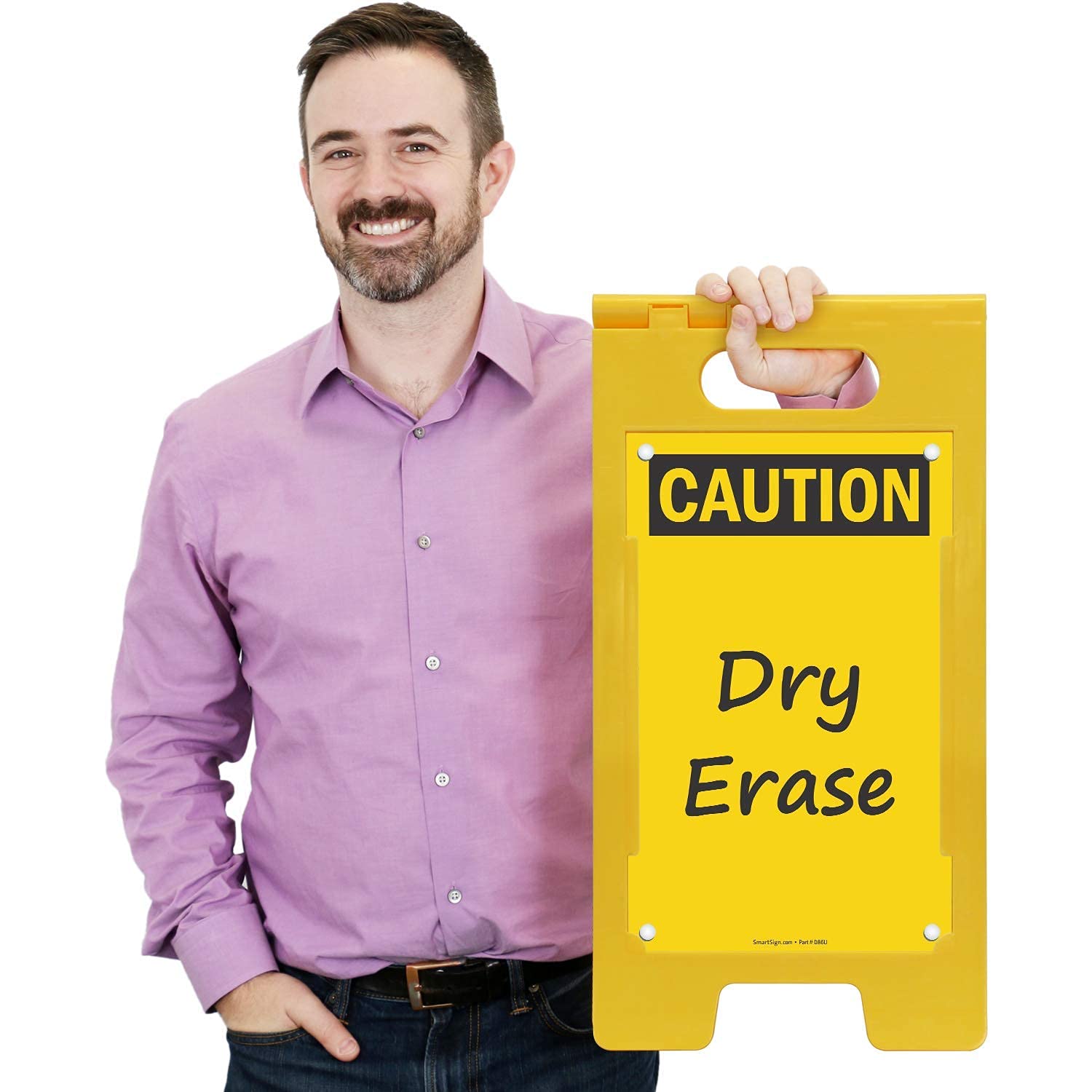 SF-0127-FB-25x12-DE Caution Blank Write-On Folding Floor Sign With Dry Erase Finish By | 25" x 12" Plastic