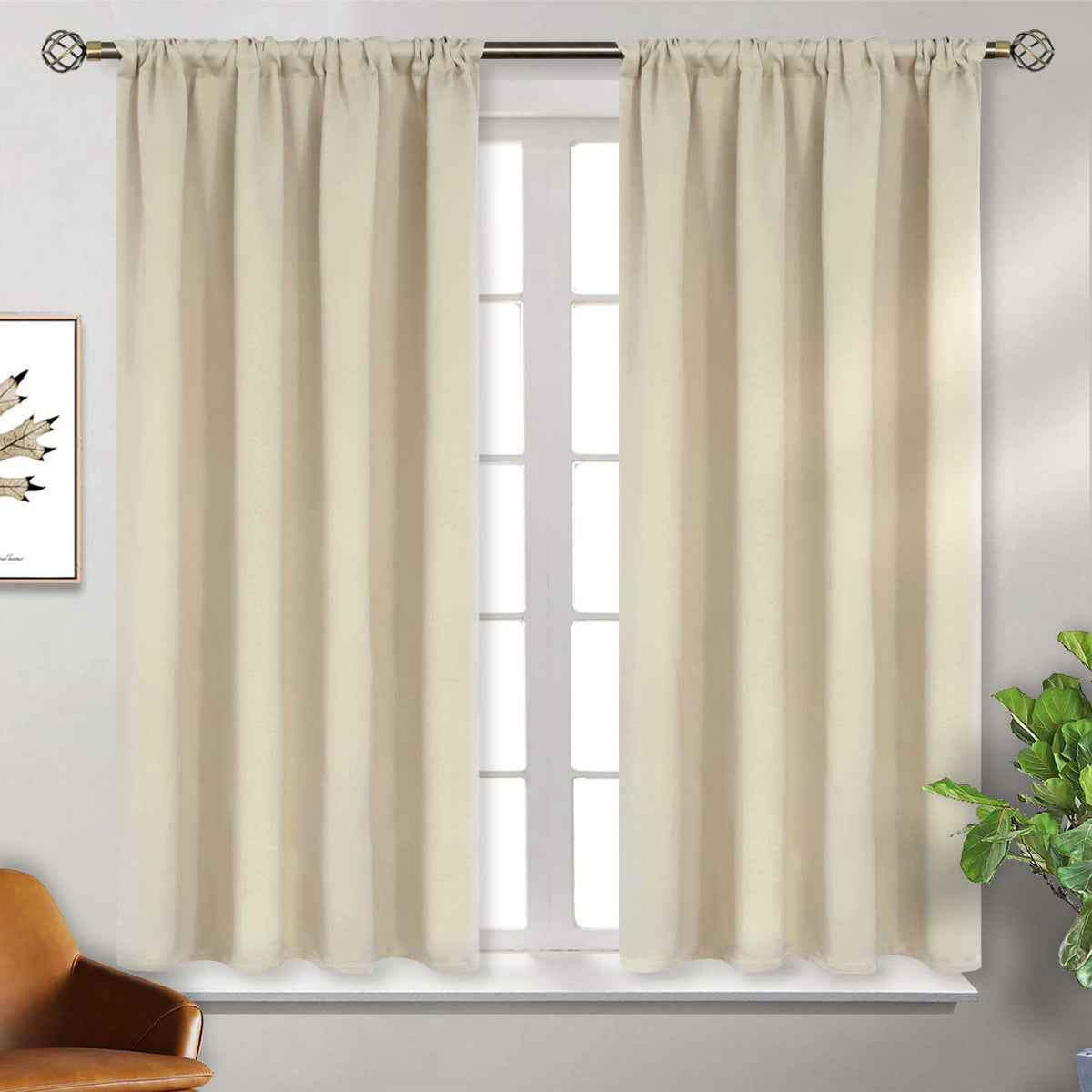 Rod Pocket Blackout Curtains 54 Inches Length for Bedroom