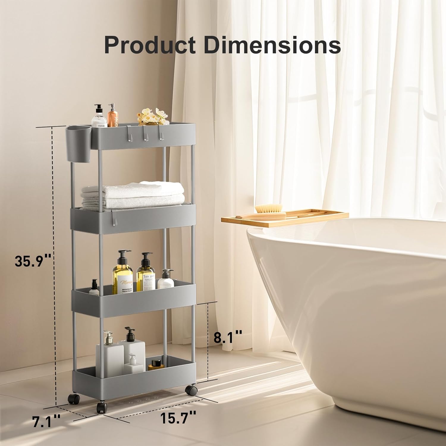 4 Tier Slim Storage Cart with Wheels